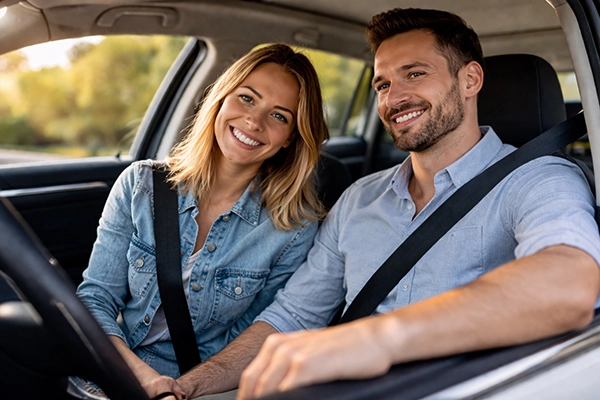 couple in a vehicle covered with auto insurance